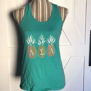 Alpha sigma alpha ΑΣΑ Bella canvas tank green with pink and yellow font